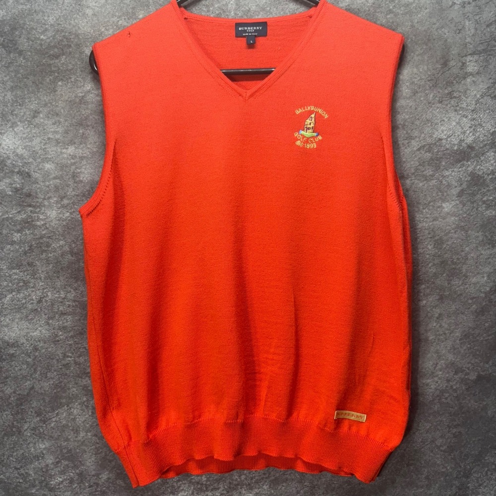Burberry Golf Extra Fine Merino Wool Sweater Vest Mens L Orange Ballybunion READ